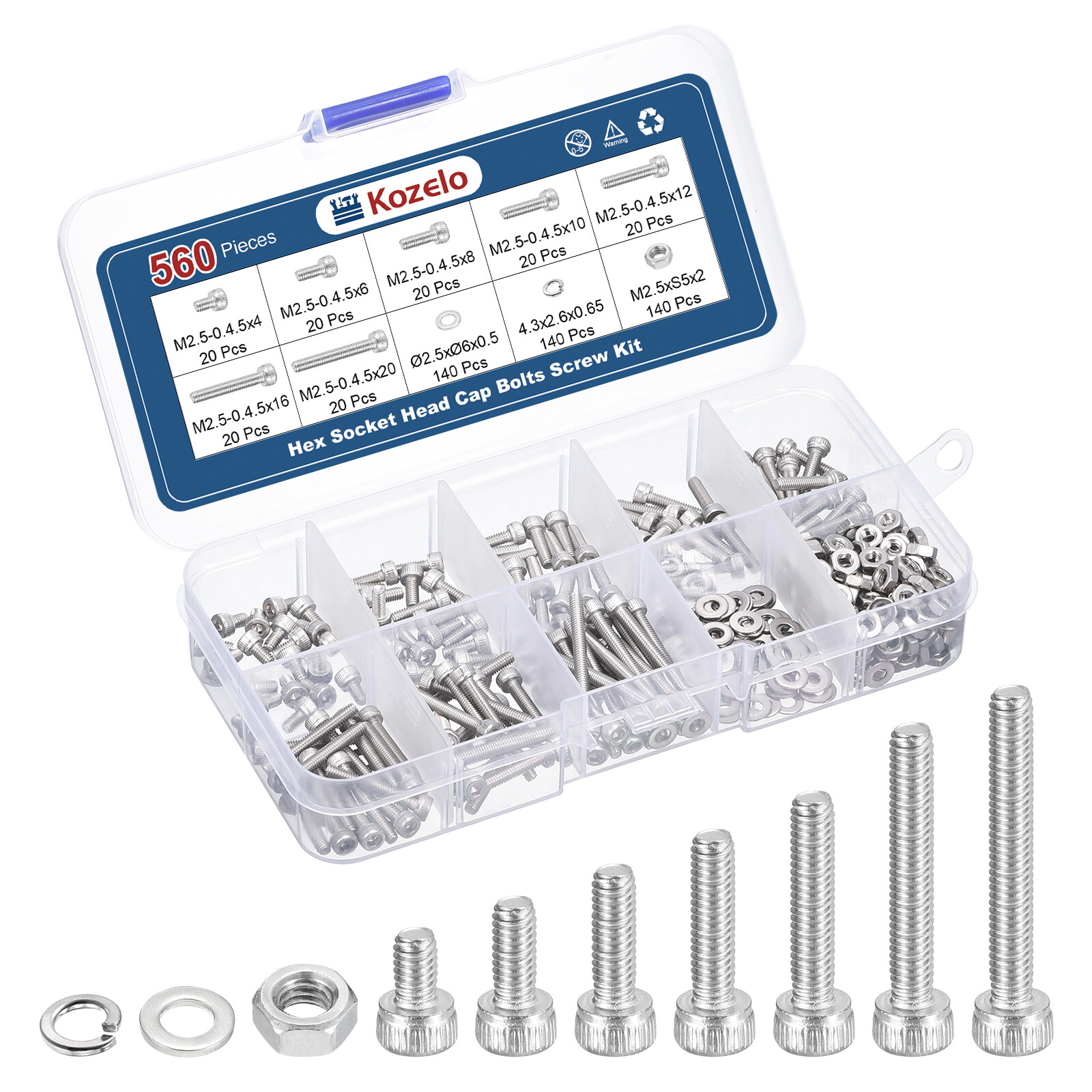560pcs M2.5 Socket Head Cap Screws Bolts Nuts Kit, Stainless Steel