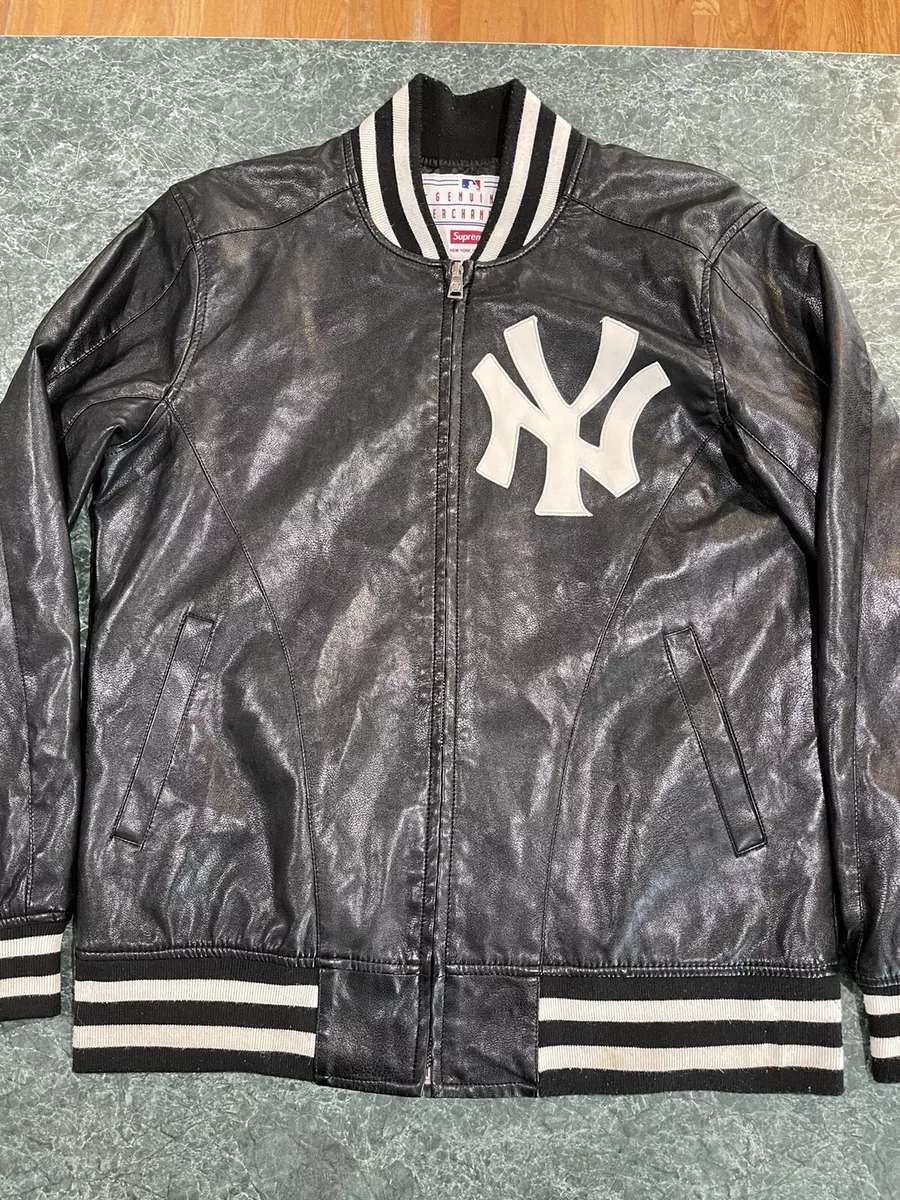 Supreme New York Yankees Kanji Leather Varsity Jacket Black