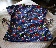 Serene Uniforms Medical Scrub Women's Large Blue in a Santa Holiday Print