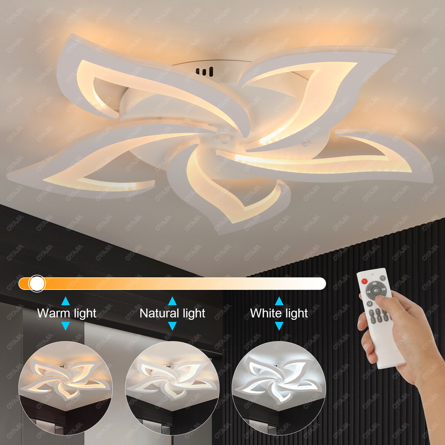 Modern Chandelier LED Lamp White Frame Ceiling Light Living Room