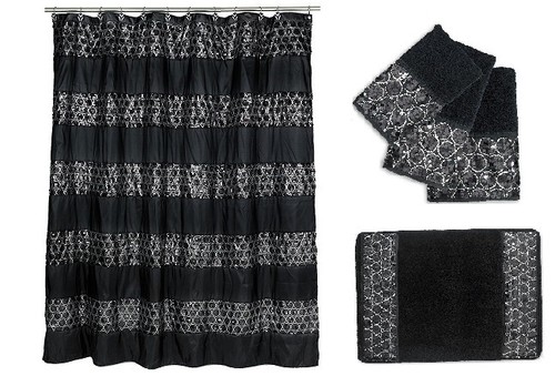 Popular Bath Sinatra Black Shower Curtain, Rug and 3 Piece Towel Set | eBay