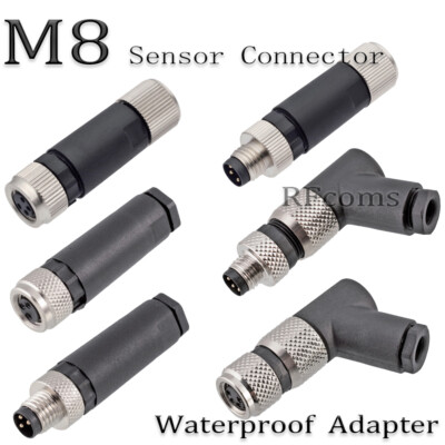 M8 Sensor Connector Straight Angled Plug Threaded Waterproof 3 P 4 Pins Adapter
