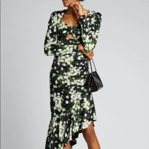 Abito MICHAEL KORS COLLECTION nuovo tg 8 US margherita increspato raso jersey $2190