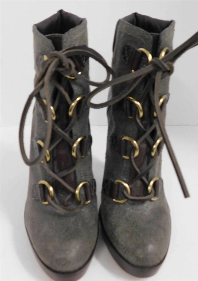 Tory Burch Lawson Botín Peltre Marrón Cuero Plataforma Stiletto Botines 7 M Foto 3 de 4