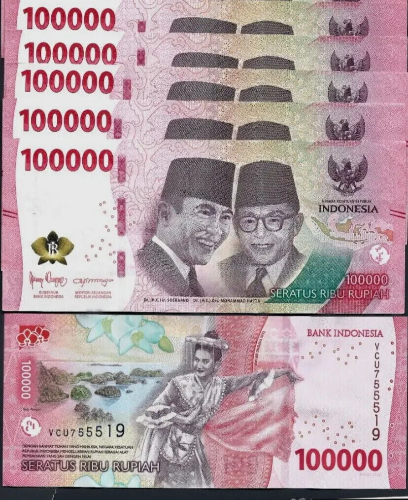 500,000 IDR INDONESIA 100000 ( 100,000 x 5 Pcs) RUPIAH UNC Indonesian Lot  NOTE