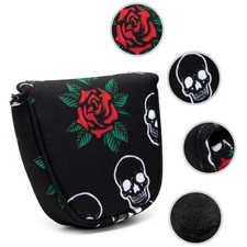 Black Rose Flower Creative Skull Golf Mallet Headcover Putter Cover Magnetic