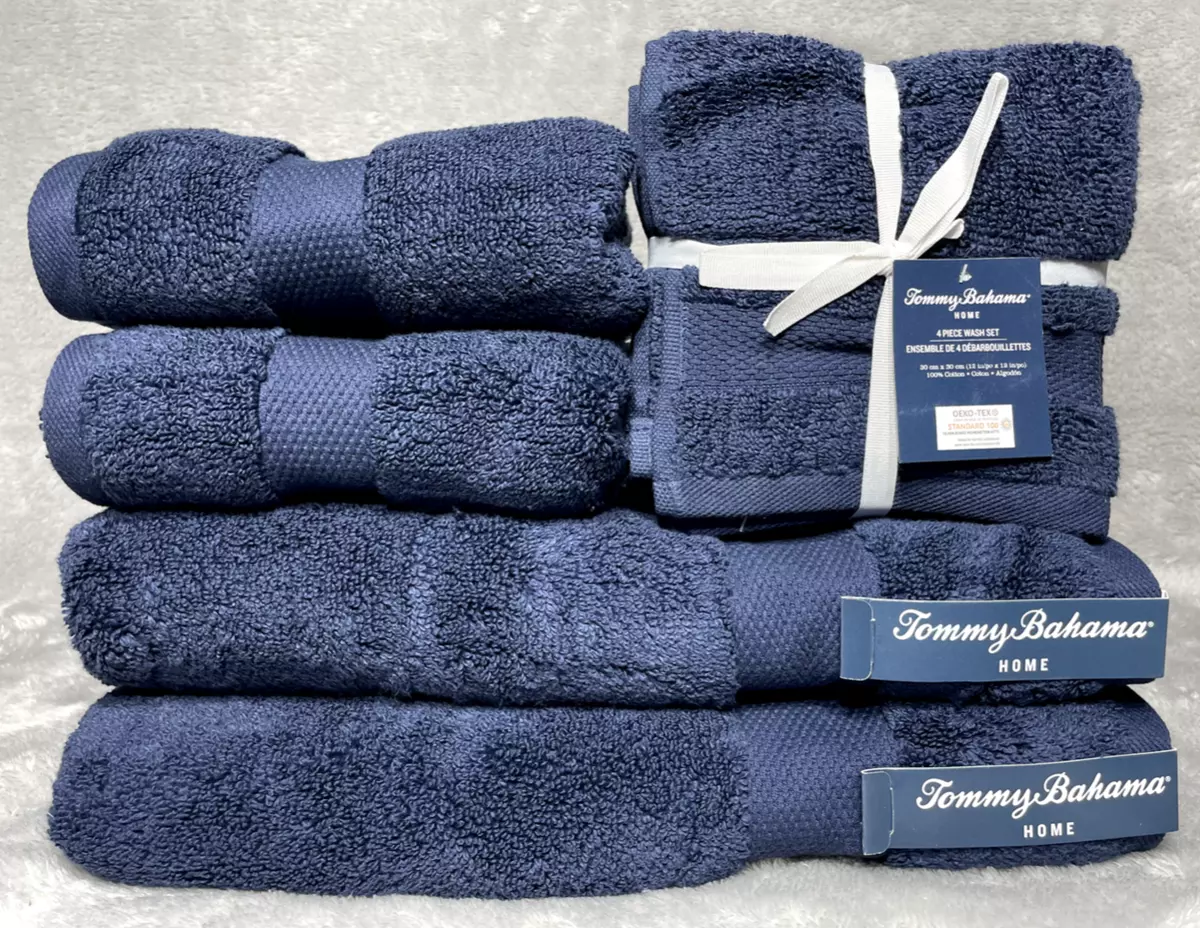 TOMMY BAHAMA HOME CAMBRIDGE COLLECTION ~ NAVY BLUE ~ 8 PIECE BATH TOWEL  SET~NEW!