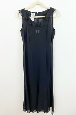 Laura Ashley Black Sheer Silk Ruffle Dress Size USA 6