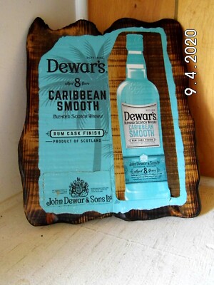 DeWar's Caribbean Smooth Scotch Whiskey Handmade Rustic Wooden Sign 2020