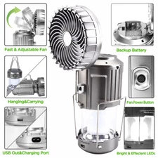 Solar Lantern Light Fan Portable Collapsible Rechargeable Camping Lamp Powered 