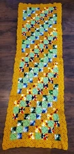 Vintage Granny Squares Afghan Crocheted Table Runner  Sofa Throw Handmade 19x83