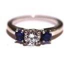 GIA certified 14k white gold .47ct diamond 3 stone sapphire engagement ring 3.3g — photo 2