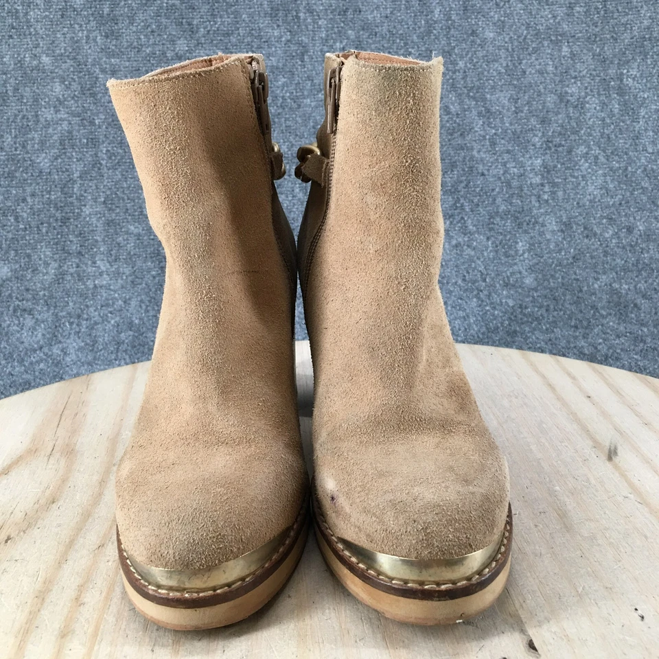 Topshop Botas Mujer 38 Botines Beige Gamuza Cremallera Lateral Tacones Cadena Dorada Foto 4 de 4