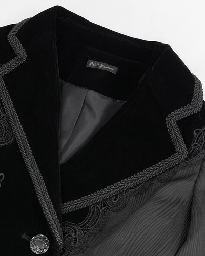 Devil Fashion Womens Gothic Steampunk Regency Tailcoat Jacket Black Velvet VTG - Picture 8 of 13