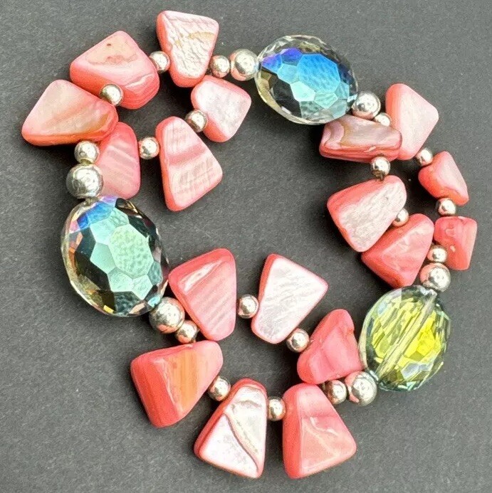 Stunning Shell MOP Stretch Bracelet Gemstone 7.5”… - image 1