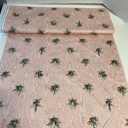 Vintage USA Margin Designs Floral & Pink Moire Fabric 7 Yards x 55” WASHED - Picture 1 of 9