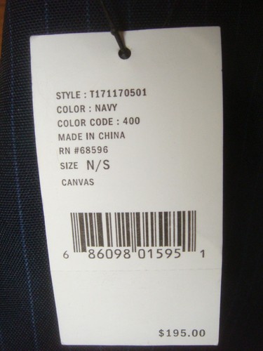 NWT~ DKNY NAVY BLUE PINSTRIPE & LEATHER DRAWSTRING SLIM BACKPACK~ $195 - Picture 6 of 9