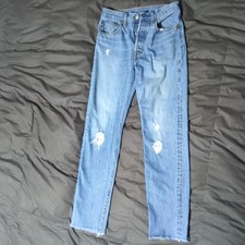 Levis 501 Jeans Womens W26 L30 Blue Button Fly Premium BIG E Distressed 90s