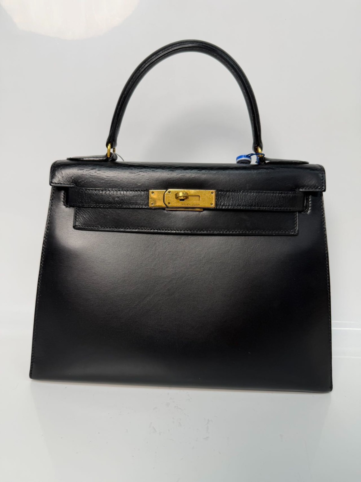 SJ0001 QQ2796 Hermes Kelly 28 Handbag in Black Box Calfskin