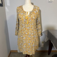 Old Navy Floral Peasant Lined Dress Women Lg Yellow Boho Cottage Festival