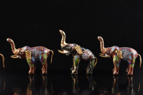F3269: Japanese Metal Cloisonne-ware elephant-shaped ORNAMENTS object work 5pcs, - Picture 3 of 9
