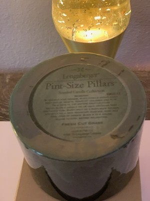 Longaberger green wax pillar candle round scented fresh cut grass