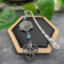 4.5 Handmade Silver-tone Metal Hook Bead Bookmark With 1.3 Dragon Pendant 275