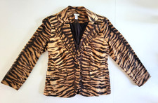 Chicos Blazer Jacket Womens 1 Brown Black Tiger Striped Stretchy Cocktail Party