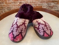 MUK LUKS Sabrina Purple Berry Lacy Clog Slipper Scuff Shoe Faux Fur Lining New