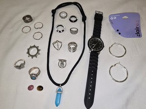 Lot Of Womens Jewelry Watch Rings Earrings Rock Necklace