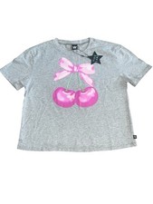 Pixie Lane Teen Girls Cherry Bow Graphic Cropped Boxy Tee Shirt Size 14 NWT