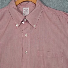 Brooks Brothers Men 17 - 4 Button Down Long Sleeve Shirt Vertical Red Stripe