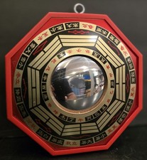 Feng Shui 6¼ Concave Bagua Mirror Red Black Gold Octagon
