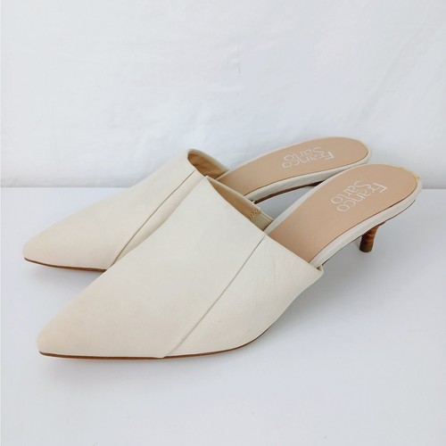 Franco Sarto SZ 10 Doxie Cream Leather Slip On Kitten Heel Mules - Picture 4 of 8