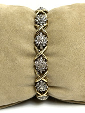 GORGEOUS 10K YELLOW GOLD 2.4 CT TW DIAMOND CLUSTER XO LINK BRACELET 7-3/8"