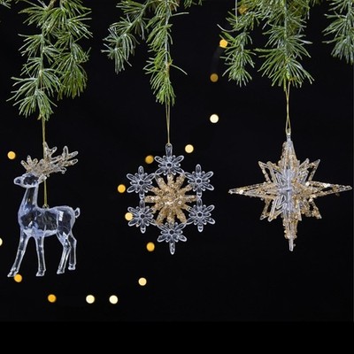 Durable Clear Holiday Ornament Set Feature Shimmering Deer Snowflake Designs