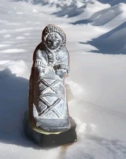 Al Wolf Soapstone Eskimo Carving Intuit on Sled Figurine Canada Made