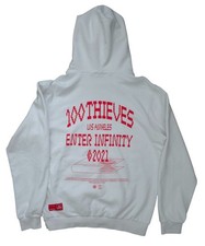 100 Thieves ENTER INFINITY 2021 White Pullover Streetwear Hoodie Sz L - USA MADE