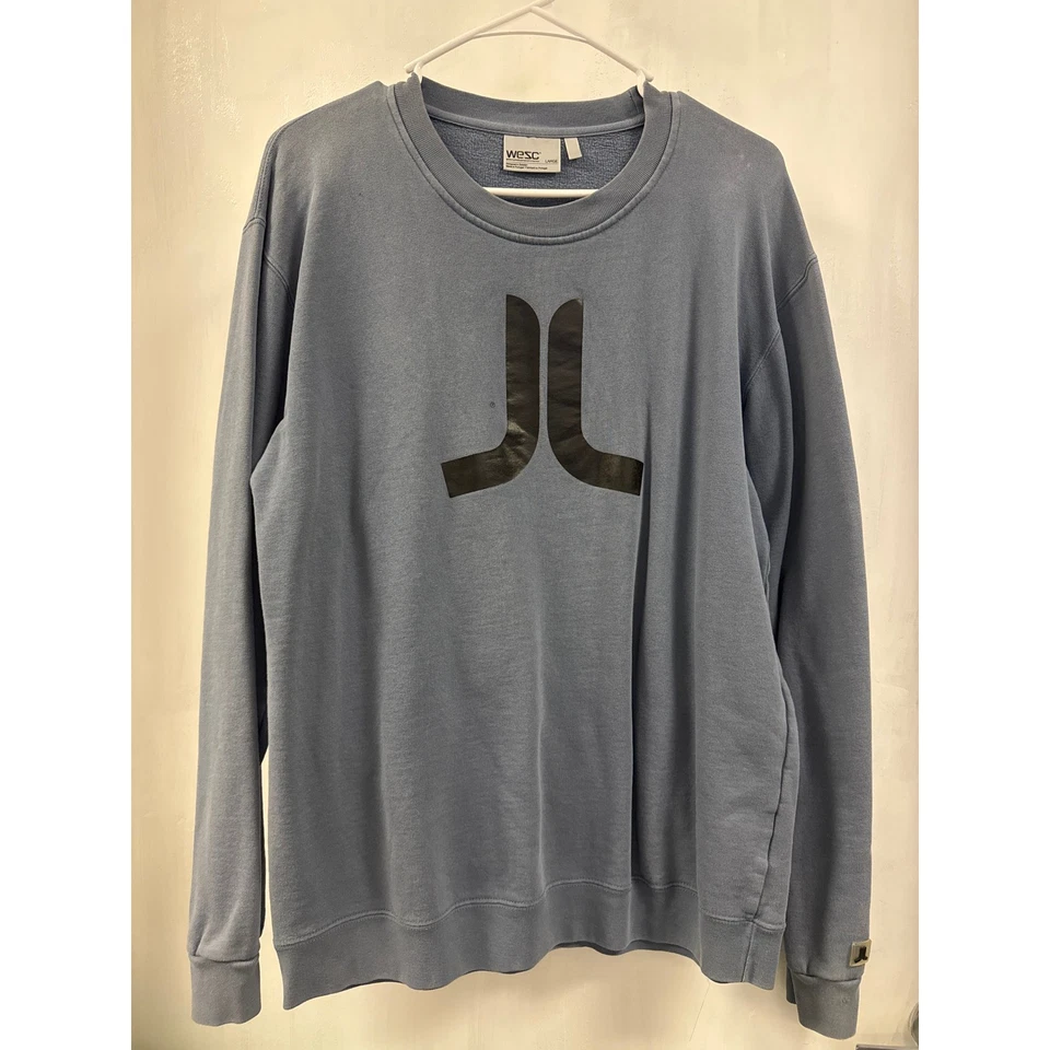 Sudadera Pullover Informal WESC Para Hombres Azul Gráfico Logo Cuello Redondo Foto 2 de 4