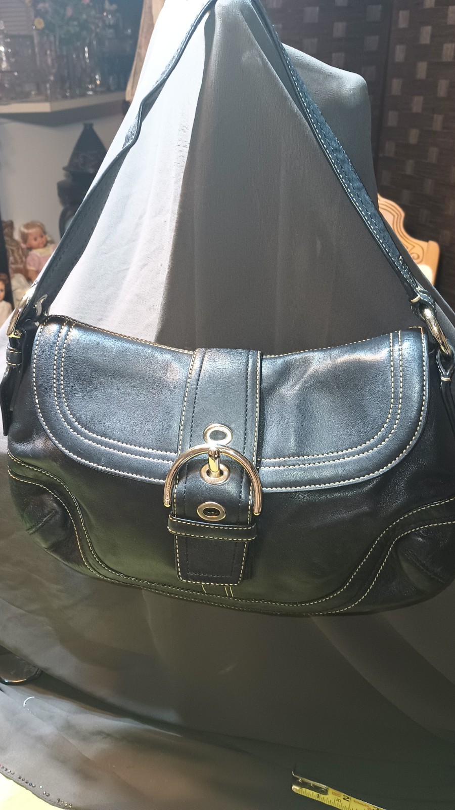 Vintage Coach Soho Y2K Leather Buckle Flap Shoulder Bag Black F10910