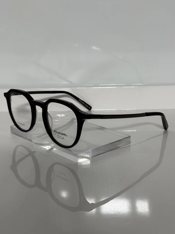 Anteojos Morel OGA 10153O NG10 Textura Redonda Negro Acetato Titanio Brazos Foto 2 de 4