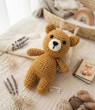 Brown Crochet Teddy Bear, Soft Amigurumi Plush Stuffed Animal, Newborn Gift