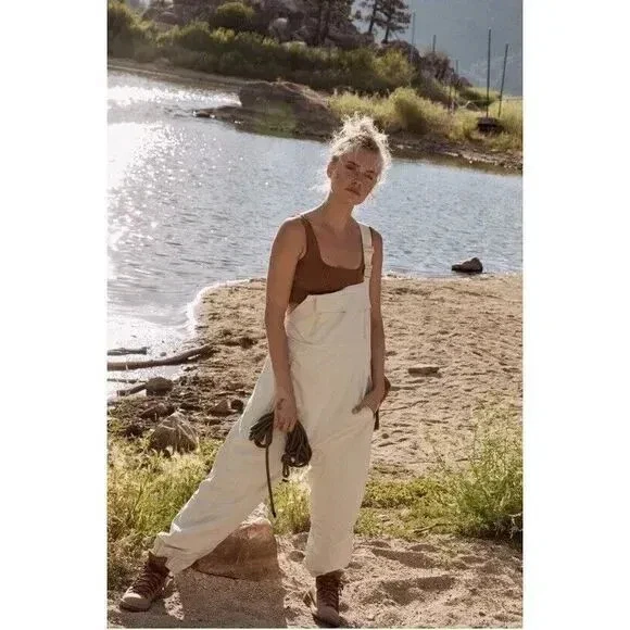 Free People Movement Size M Hit The Hills Lined Overalls In Muted Beige Outdoors - Image 3 of 4