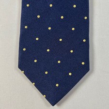 Brooks Brothers Tie Mens Navy Blue 100 Silk Gold Polka Dot Made In USA 58x3.25"