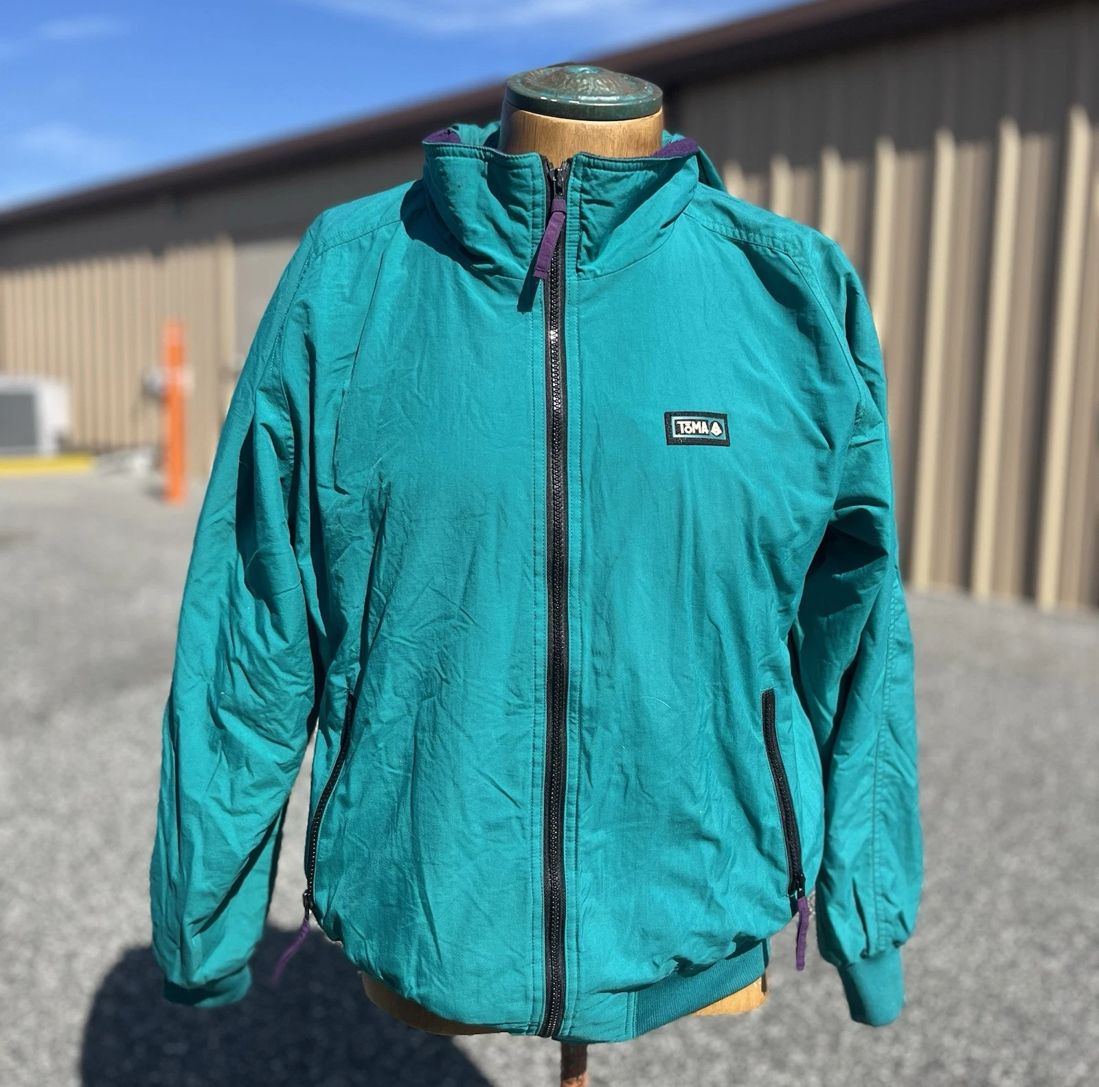 Vtg 90s TOMA Fleece Lined Hooded Jacket Men’s XL Teal Purple Nylon Ski Gorpcore