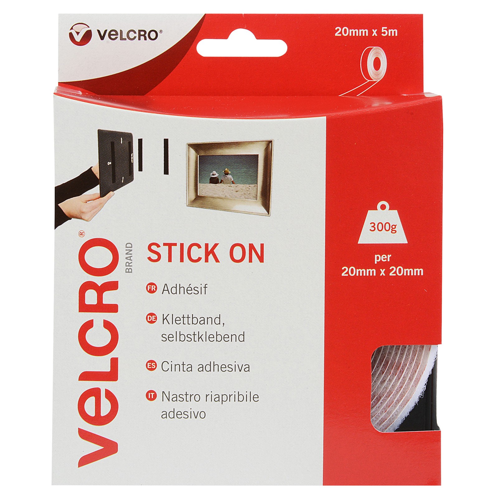 VELCRO® Brand Stick On Tape 20mm x 5m - White - Image 3