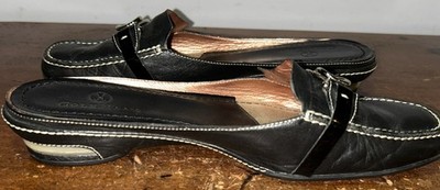 Cole Haan Black Leather Mules White Stitching Loafers  display picture 2