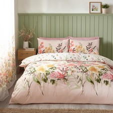 Image of Catherine Lansfield Countryside Floral Duvet Cover Double Quilt Bedding Set Pink