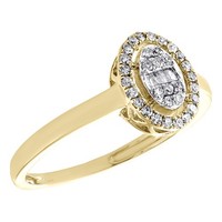 10K Gelbgold Diamant Verlobungsring Oval Halo Baguette Runde 1/10 CT