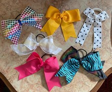 Lot Of 6 Hair Bows Cheer Sparkle Gold White And Black Iridescent Silver Bow